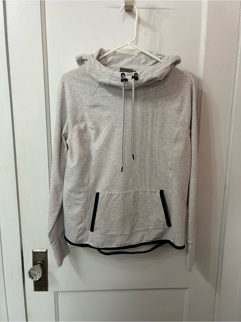 Athleta Light Gray Hooded Pullover with Black Trim